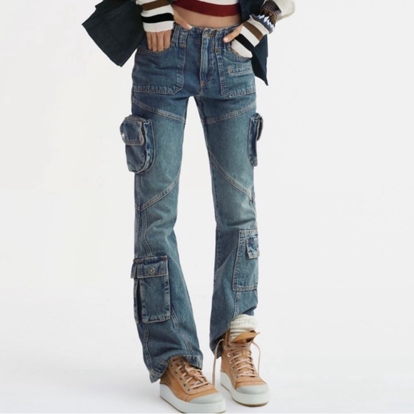 We The Free Denim - Free People We the Free Call Me Crazy Cargo Flare Mid Rise Jeans Size 25